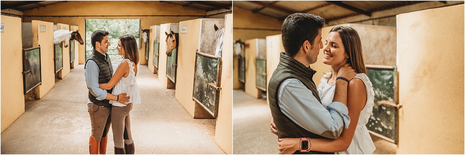 Sesión de fotos de pareja en un hípica.