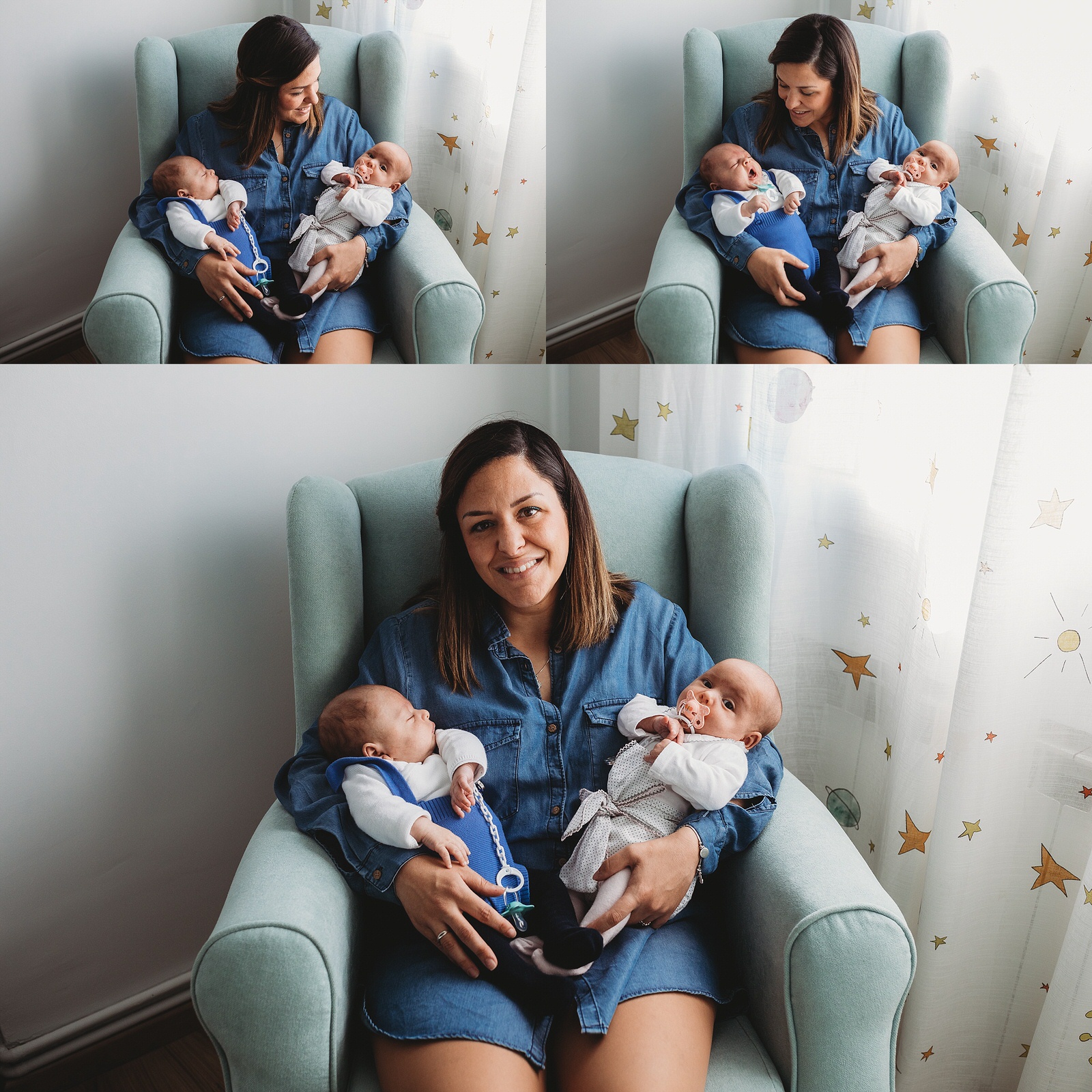 Sesión de fotos de mellizos en casa