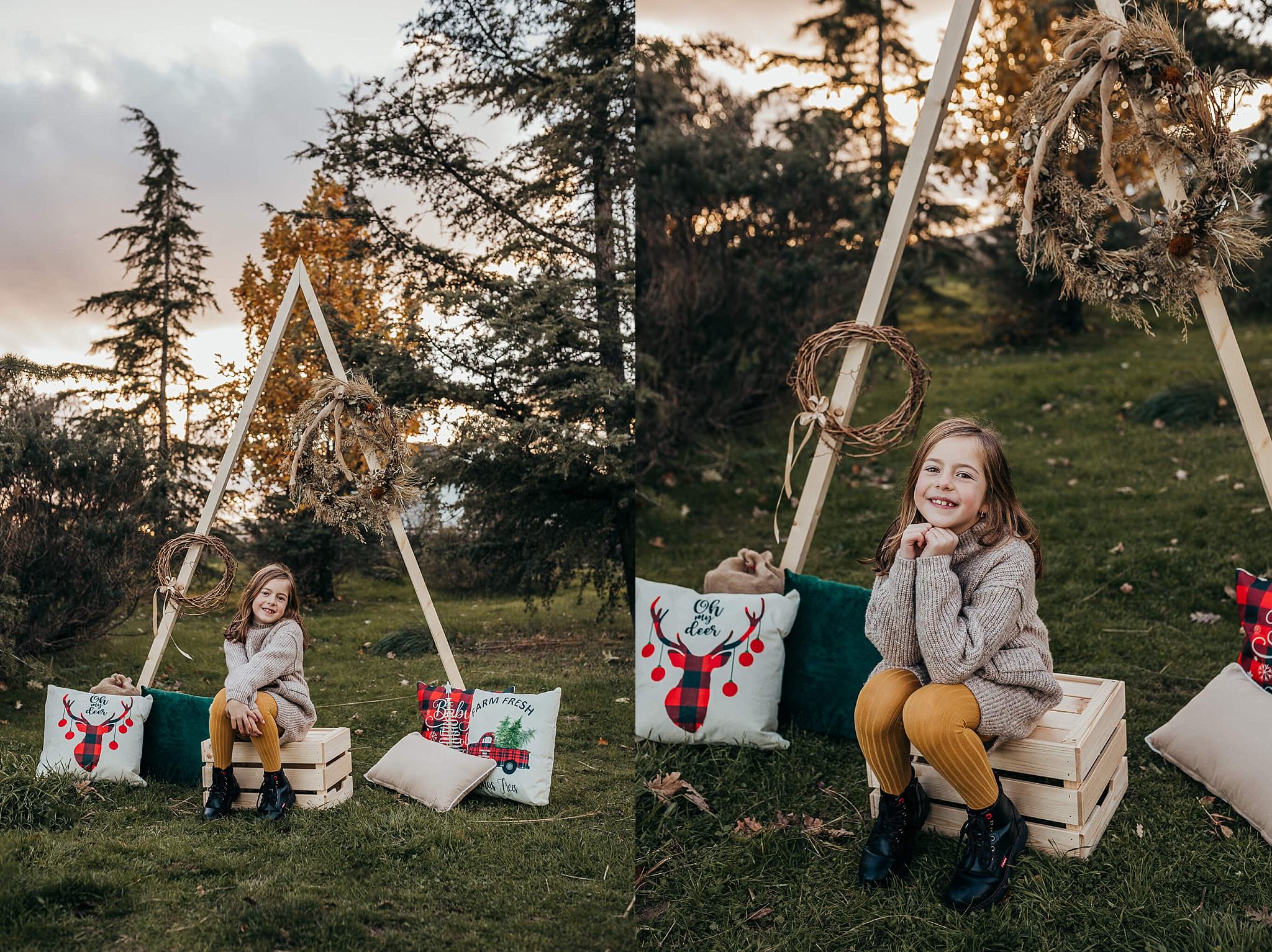 Sesiones de fotos de Navidad entre los pinos