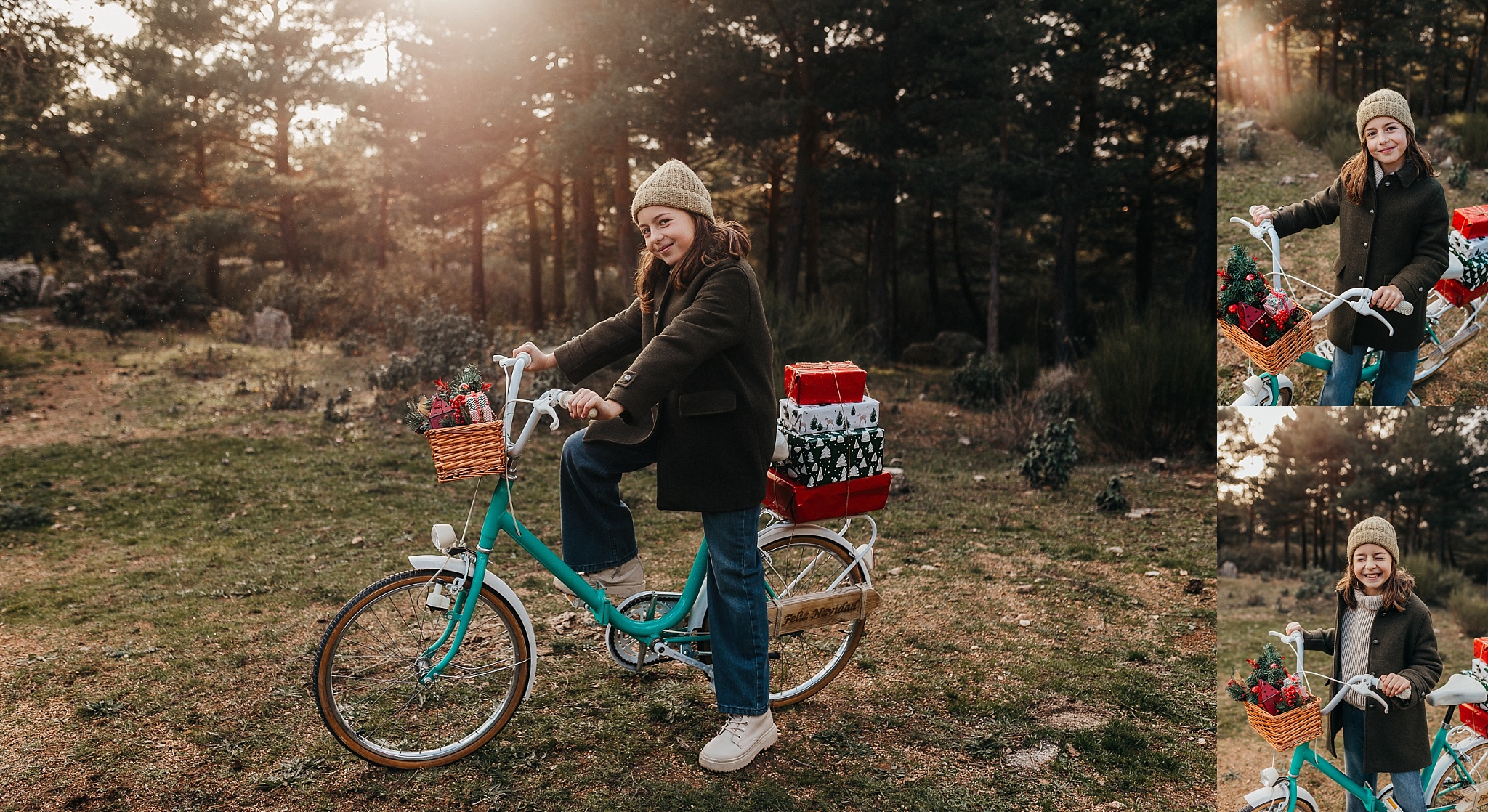 Sesión de fotos de navideña con una bici vintage.
